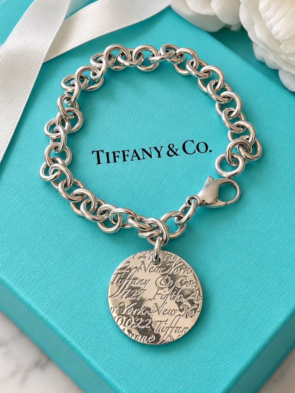 Tiffany & Co. Notes 5th Ave Round Tag Bracelet Sterling Silver 925 Retired